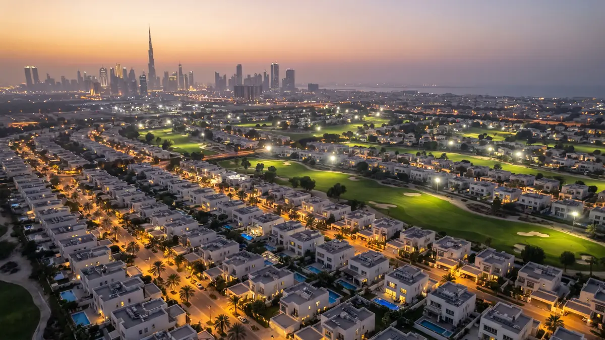 Dubai villa communities at dusk where Sauna Dubai builds private spas